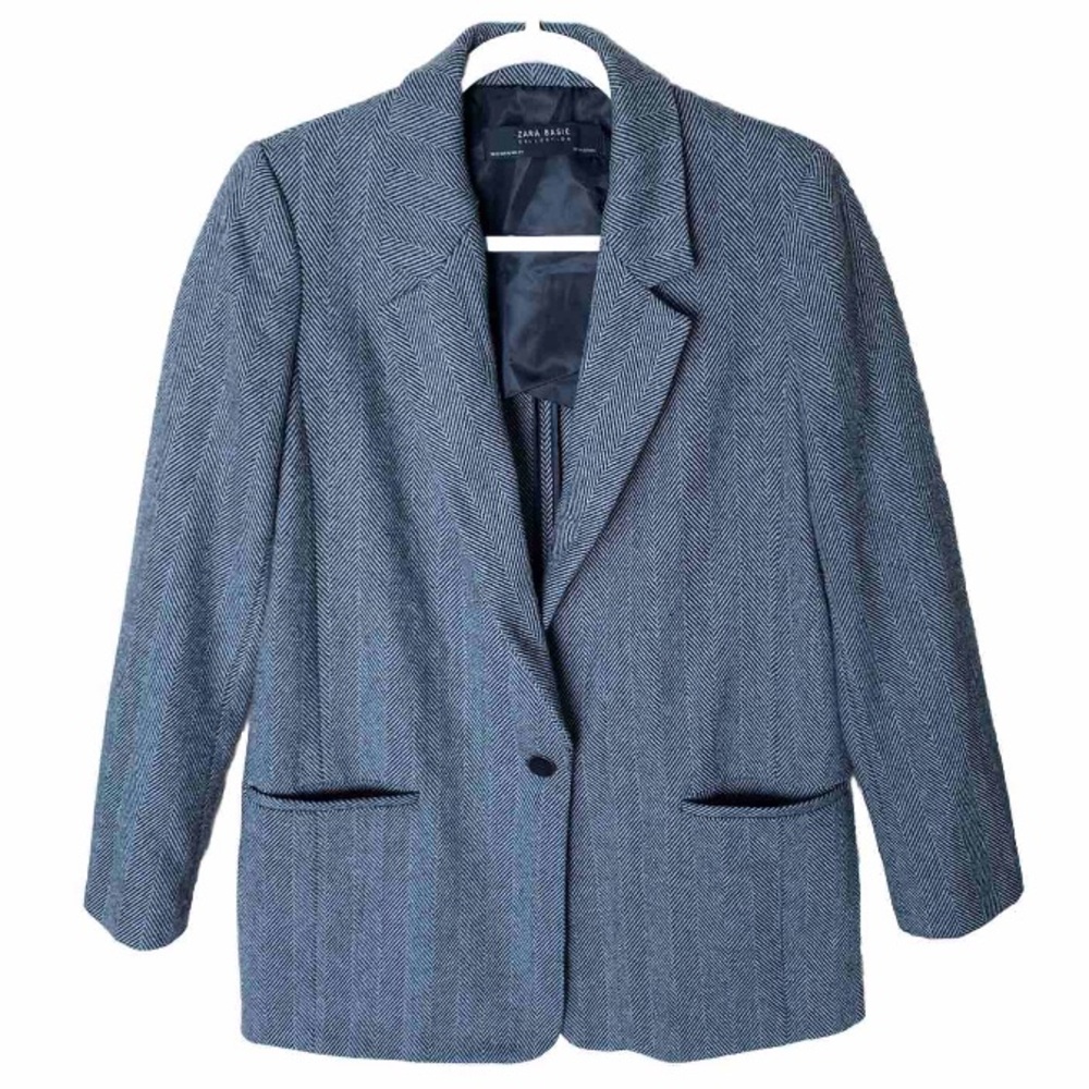 Zara Basic Collection Oversized Gray Herringbone … - image 2